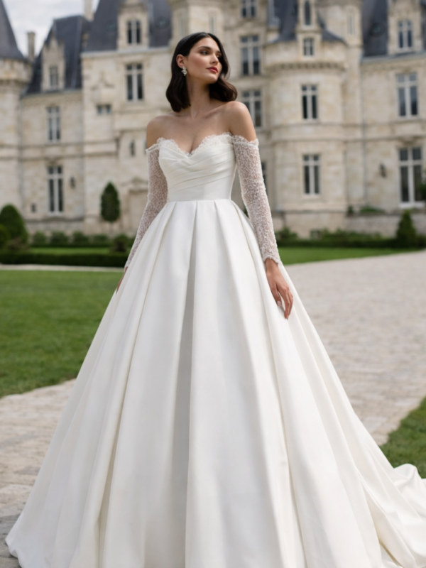 robe de mariée princesse dax satin manches dentelle élégante