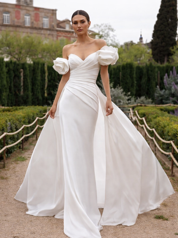 robe de mariée sirène dax nyx satin manches volumineuses élégante