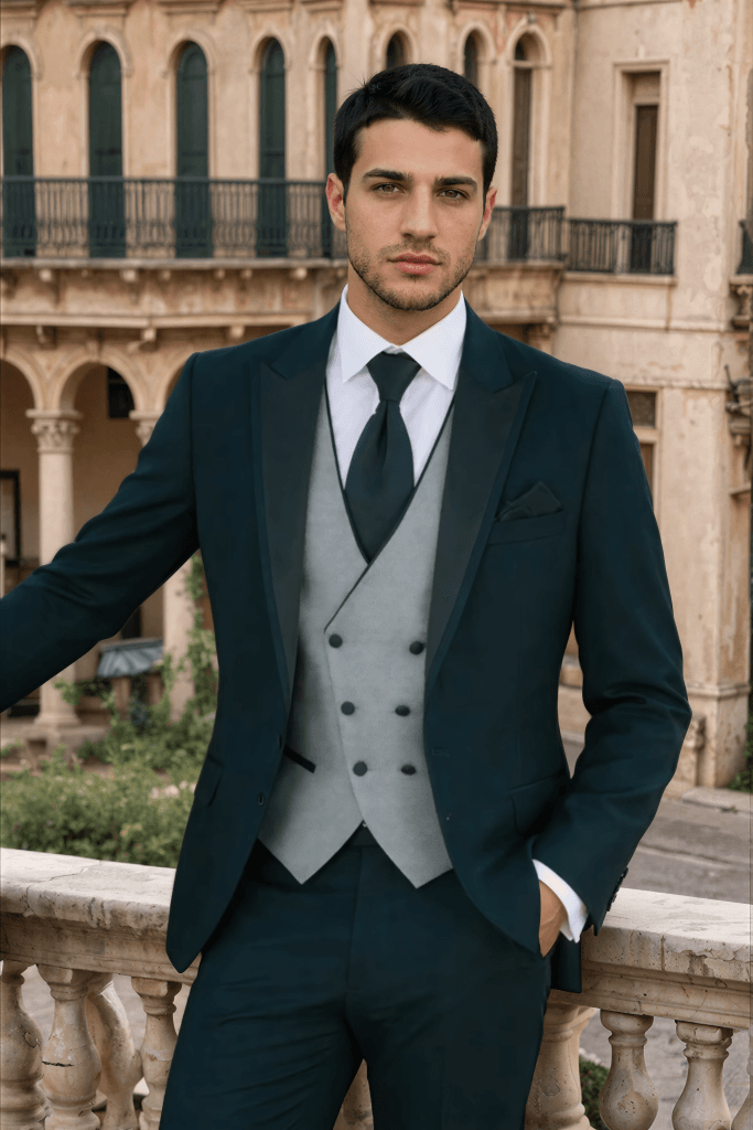 Costume de mariage à Pau 5 Costume de mariage vert Bologne, tenue complète, Maison Preciosa Dax