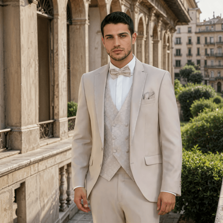 Quel costume de marié pour un mariage en été ? 8 Costume homme beige Islande – Maison Preciosa Dax
