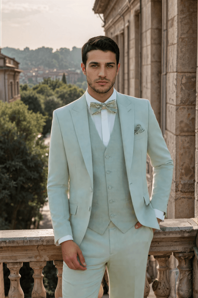 Costume de mariage vert sauge : quelle nuance, avec quoi le porter (guide 2027) 7 Costume de mariage homme vert, tenue complète, Maison Preciosa Dax