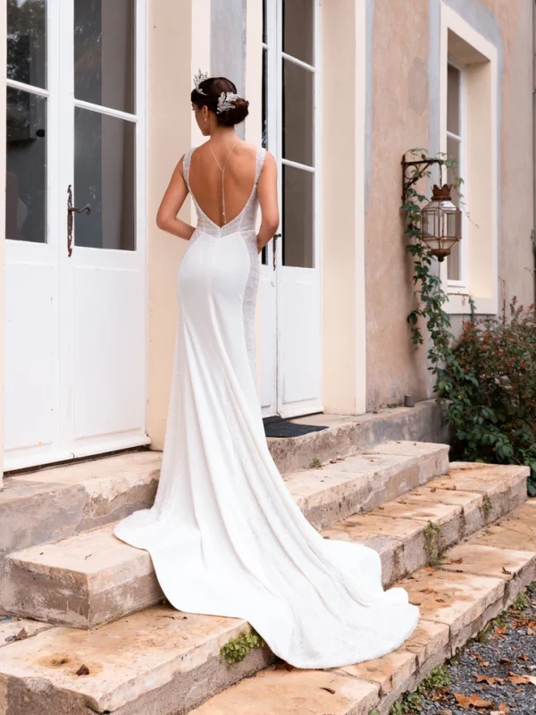 Robe de mariée Callisto sirène dos nu dentelle – Maison Preciosa Dax