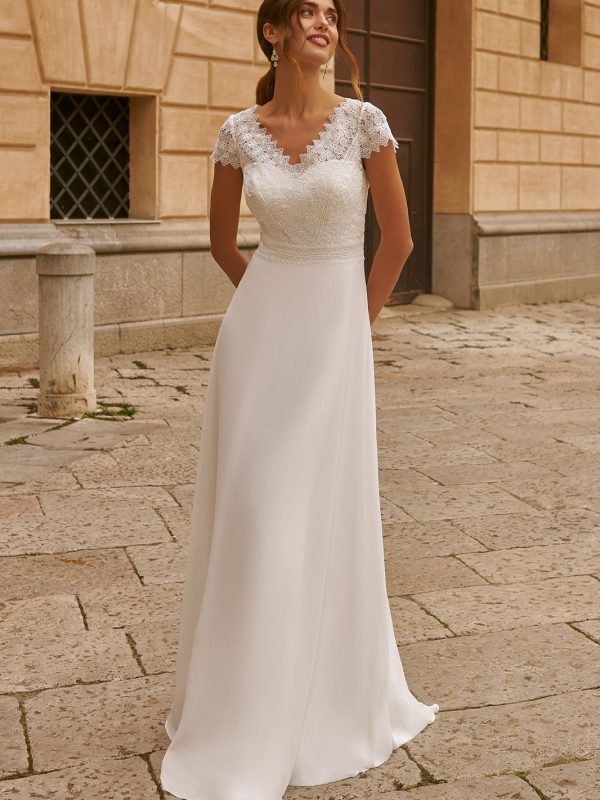 robe de mariée bohème dax manches courtes dentelle fluide élégante