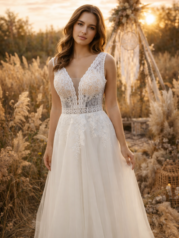 robe de mariée Iris bohème dentelle Maison Preciosa Dax