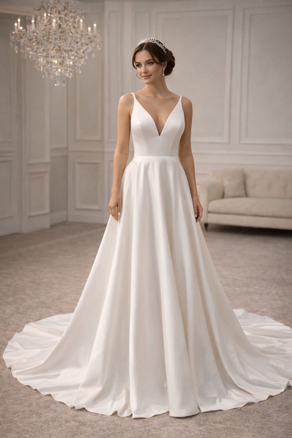 Robe de mariée satin Dax dos nu Asteria – Élégance fluide et moderne 4 Robe de mariée Asteria vue de face – Maison Preciosa Dax